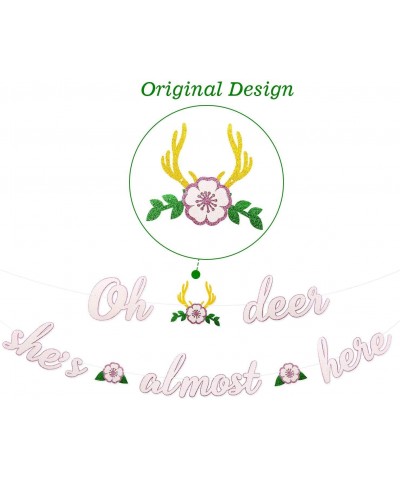 Deer Baby Shower Banner Oh Deer She's Almost Here Banner with Deer Antler and Flowers Boho Floral Themed Party Decor Woodland...