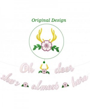 Deer Baby Shower Banner Oh Deer She's Almost Here Banner with Deer Antler and Flowers Boho Floral Themed Party Decor Woodland...