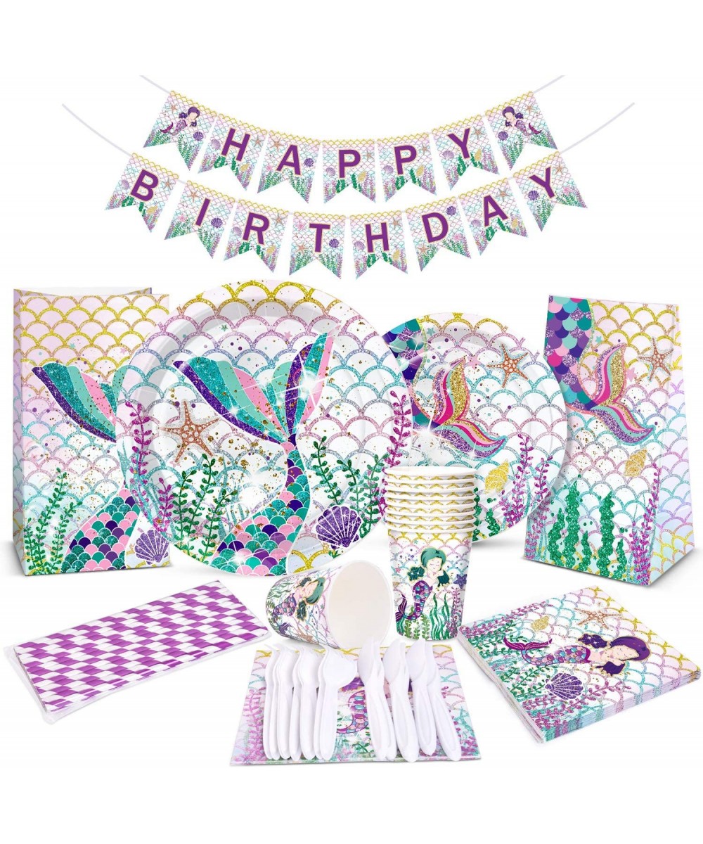 Mermaid Party Supplies Favor Kit-Mermaid Birthday Decoration For Girls Mermaid Plates Cups Napkins Straws Mermaid Birthday Ba...