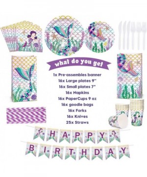 Mermaid Party Supplies Favor Kit-Mermaid Birthday Decoration For Girls Mermaid Plates Cups Napkins Straws Mermaid Birthday Ba...