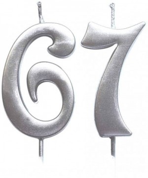 Silver 67th Birthday Numeral Candle- Number 67 Cake Topper Candles Party Decoration for Women or Men - CH18TYG3N7L $5.84 Cake...