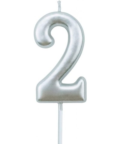 2nd Birthday Candle Two Years Silvery Happy Birthday Number 2 Candles for Cake Topper Decoration for Party Kids Adults Numera...