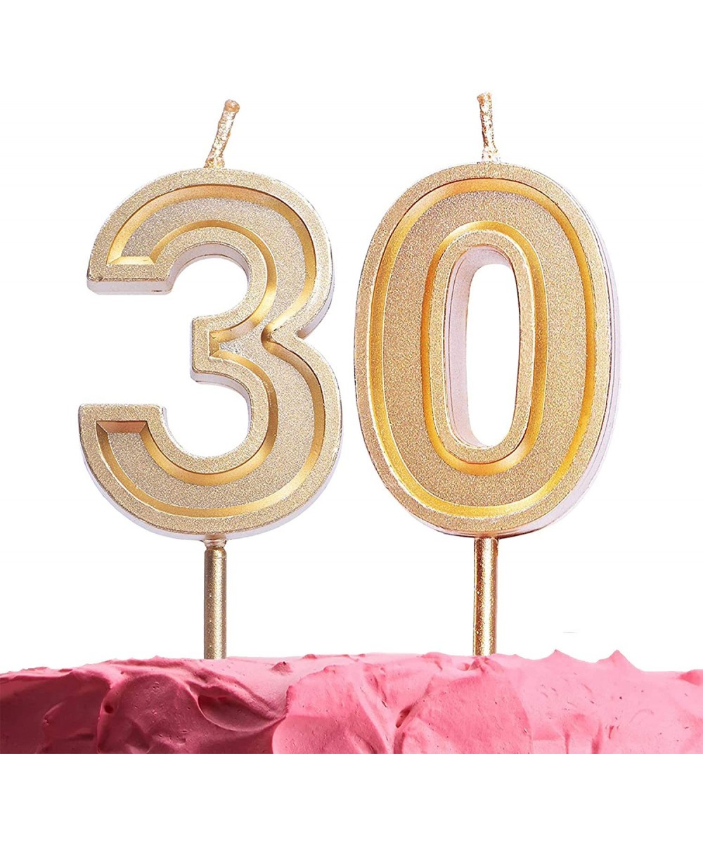 Number 30 Birthday Candle - Large Gold Number Thirty Candles on Stick - Elegant Gold Number Candles for Birthday Anniversary ...