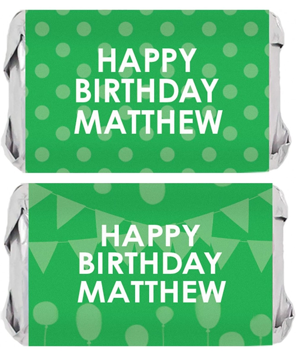 Personalized Happy Birthday Party Mini Candy Bar Wrappers with Name - 45 Stickers (Green) - Green - CQ198TA94UA $7.72 Favors