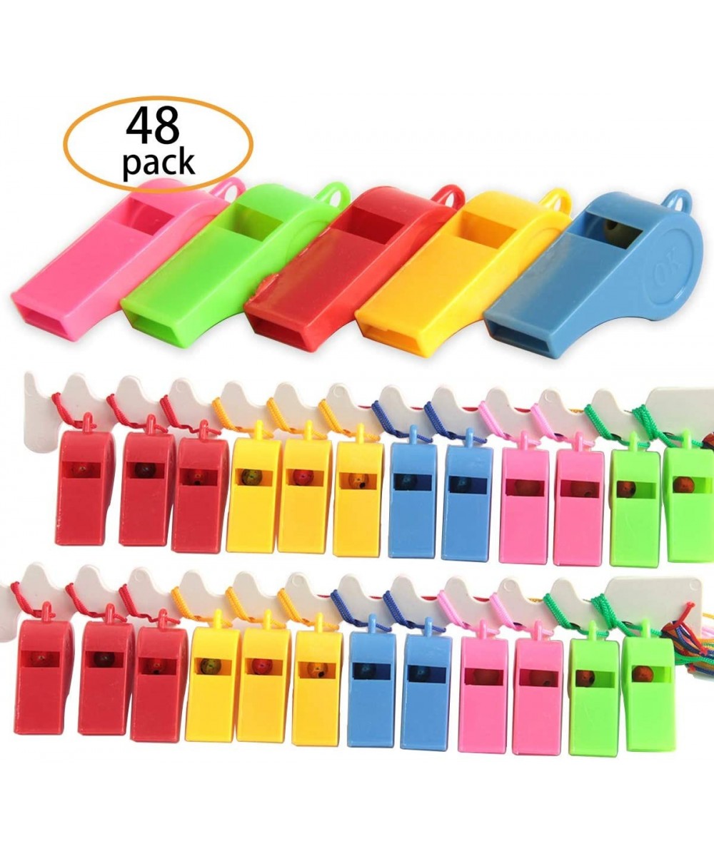 48 Pcs Neon Plastic Whistles with Lanyards Colorful Fun Noise Making Whistles for Party Sports-Party Favors-5 Colors - CY18QZ...