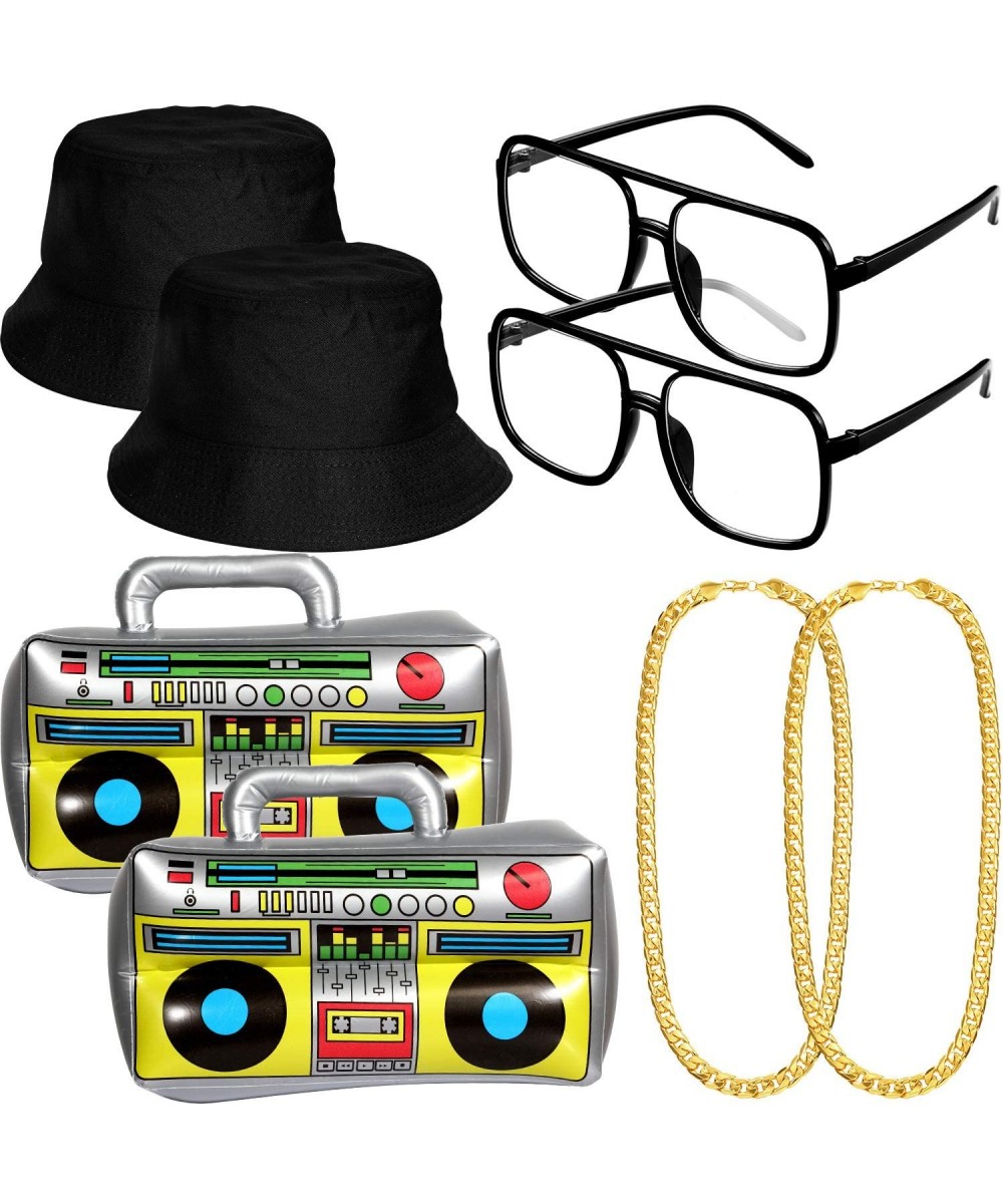 8 Pieces Hip Hop Costume Kit- Inflatable Boom Box Black Bucket Hat Sunglasses Gold Chain 80s/ 90s Rapper Accessories - CS193C...