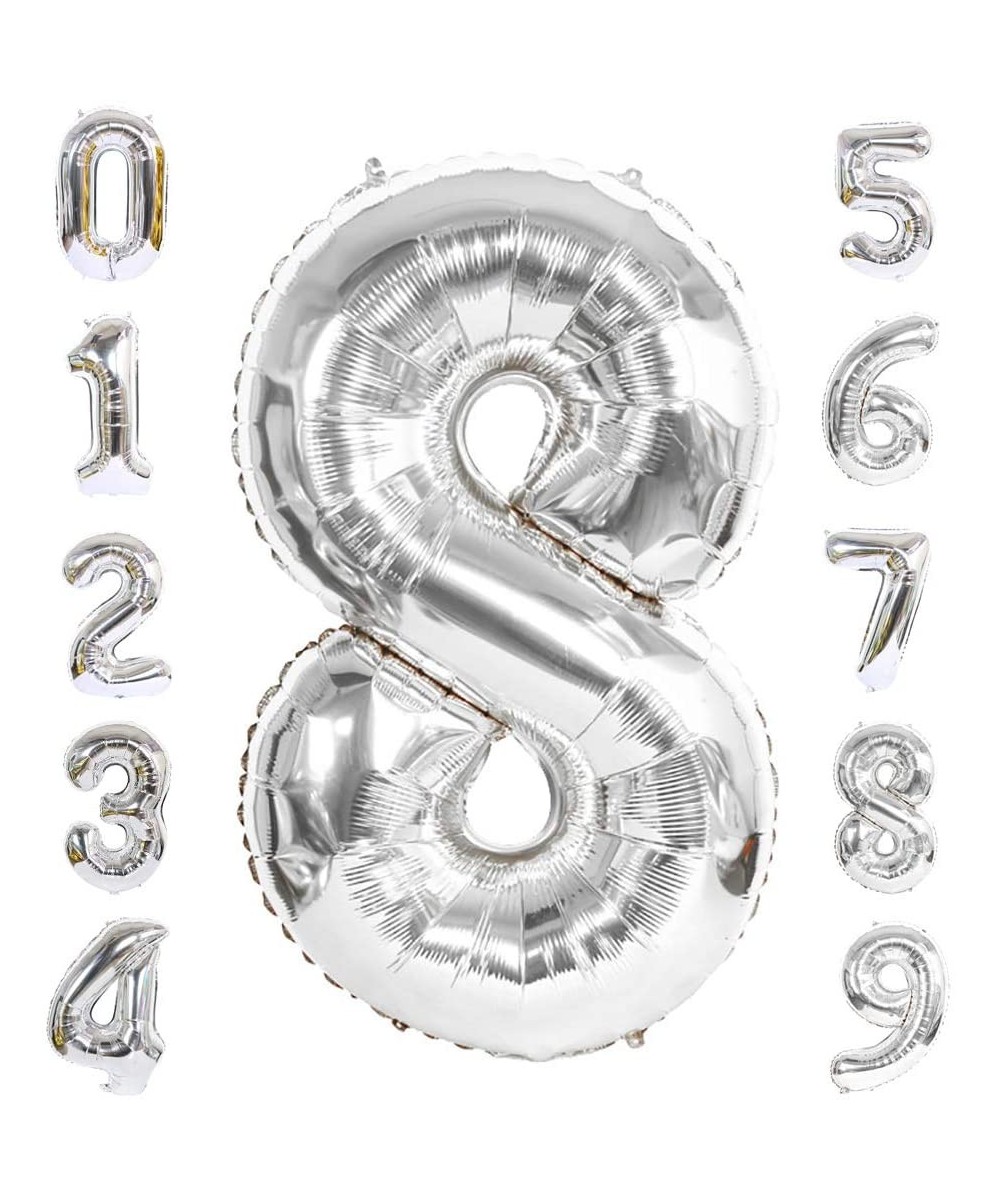 40 Inch Silver Alphabet Letter Foil Helium Digital Balloons Number 8 for Birthday Anniversary Party Festival Decorations - Si...
