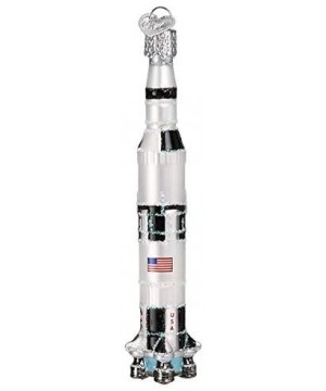 Christmas Glass Blown Ornament with S-Hook and Gift Box- Toy and Hobby Collection (Saturn V Rocket- 46088) - Saturn V Rocket-...