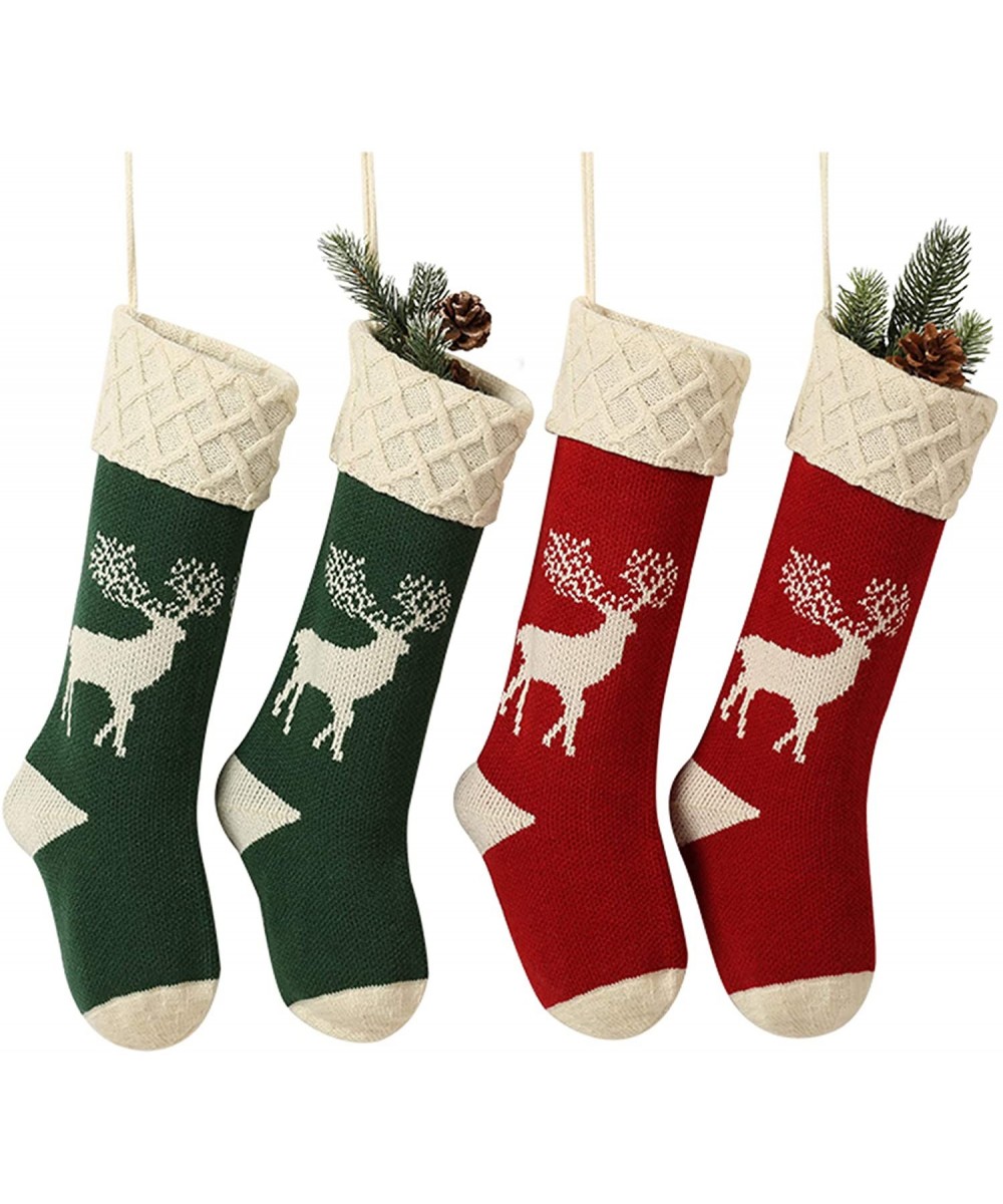 Reindeer Knit Christmas Stockings (4Pack- Red+Green)- 18 inches Large Size Fireplace Hanging Socks for Holiday Decorations - ...