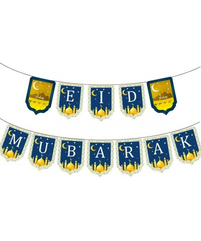 Eid Decorations Eid Mubarak Banner Decor for Home Party Supplies - Blue - CG196ONS56Y $10.08 Banners & Garlands