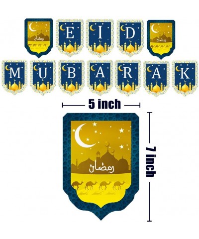 Eid Decorations Eid Mubarak Banner Decor for Home Party Supplies - Blue - CG196ONS56Y $10.08 Banners & Garlands