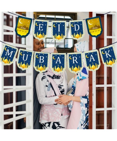 Eid Decorations Eid Mubarak Banner Decor for Home Party Supplies - Blue - CG196ONS56Y $10.08 Banners & Garlands