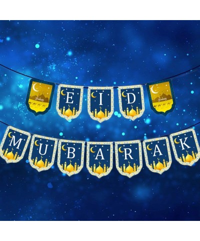 Eid Decorations Eid Mubarak Banner Decor for Home Party Supplies - Blue - CG196ONS56Y $10.08 Banners & Garlands