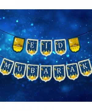 Eid Decorations Eid Mubarak Banner Decor for Home Party Supplies - Blue - CG196ONS56Y $10.08 Banners & Garlands