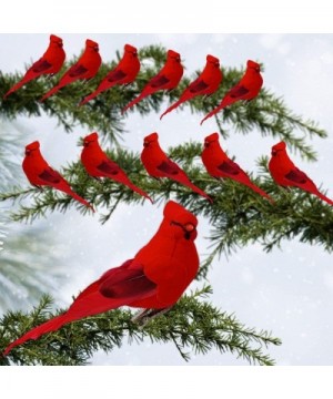 Cardinal Clip On Christmas Tree Ornaments-Bird Decorations - Clip-On Red Velvet & Feathers - Set of 12 - Approx. 4 Inch - Wre...
