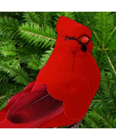 Cardinal Clip On Christmas Tree Ornaments-Bird Decorations - Clip-On Red Velvet & Feathers - Set of 12 - Approx. 4 Inch - Wre...