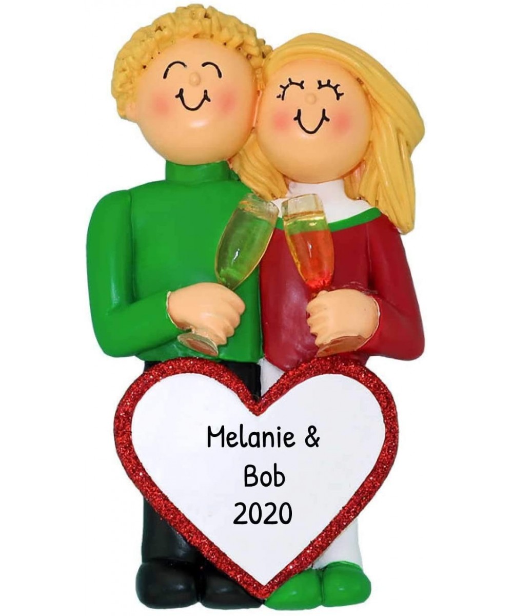 Personalized Anniversary Couple Christmas Tree Ornament 2020 - Romantic Blonde Cheers Champagne Toast Celebrate Special Just ...