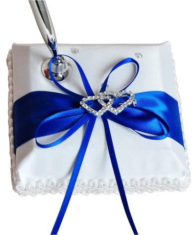 1 Wedding Guest Book + 1 Pen Set Decor Red Ribbon Bowknot- Double Heart Diamante Crystal Rhinestone Buckle (Blue) - Blue - C4...
