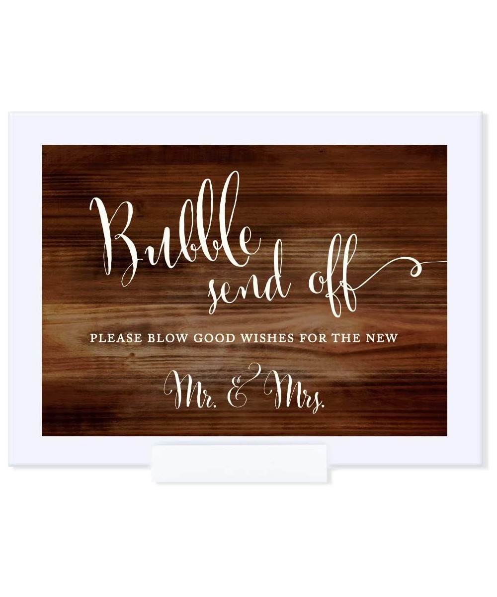 Wedding Framed Party Signs- Rustic Wood Print- 5x7-inch- Bubble Send Off Please Blow Good Wishes for The New Mr. & Mrs. Sign-...