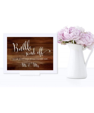 Wedding Framed Party Signs- Rustic Wood Print- 5x7-inch- Bubble Send Off Please Blow Good Wishes for The New Mr. & Mrs. Sign-...