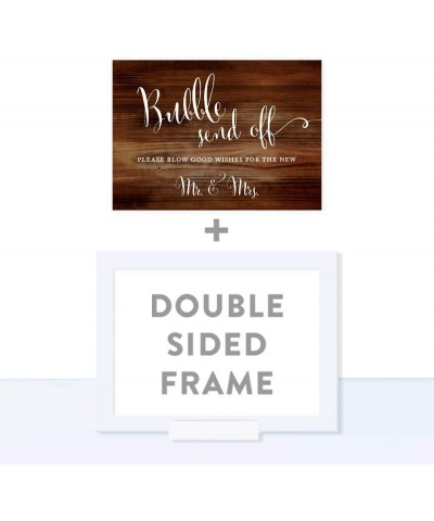 Wedding Framed Party Signs- Rustic Wood Print- 5x7-inch- Bubble Send Off Please Blow Good Wishes for The New Mr. & Mrs. Sign-...