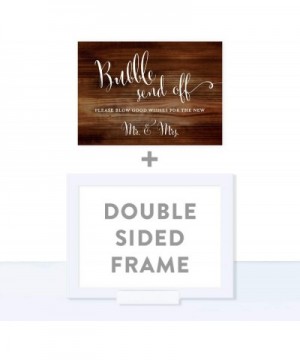 Wedding Framed Party Signs- Rustic Wood Print- 5x7-inch- Bubble Send Off Please Blow Good Wishes for The New Mr. & Mrs. Sign-...