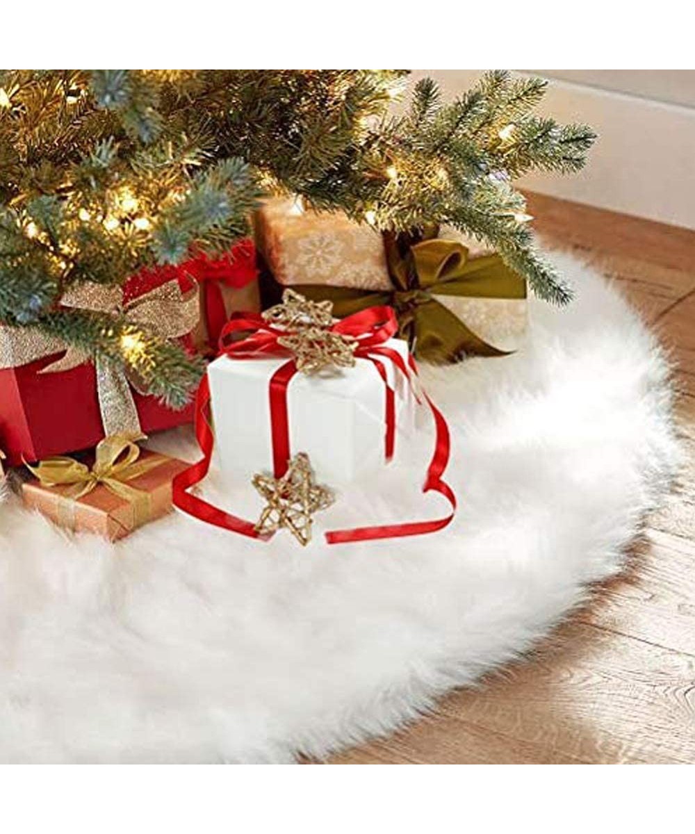 Christmas Tree Skirts White Plush Luxury Faux Fur Tree XmasTree Skirt for Christmas Decoration New Year Party Holiday Decorat...