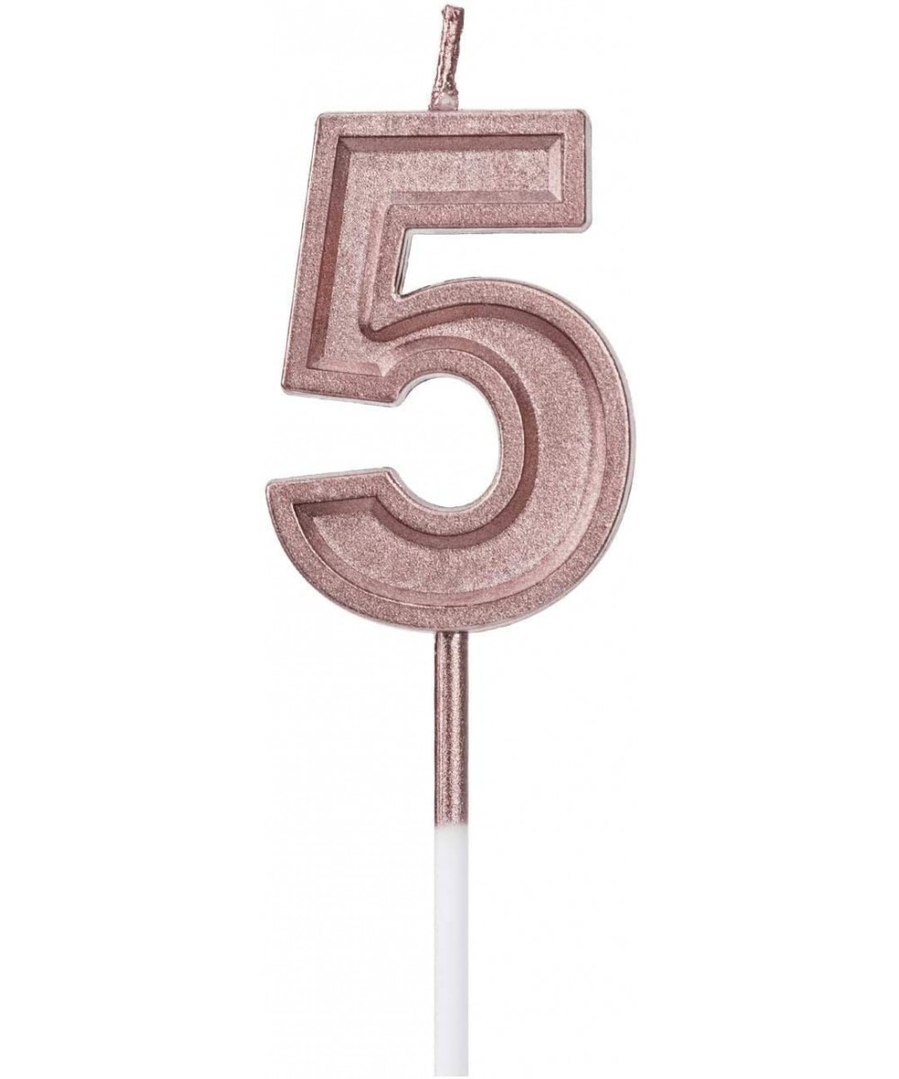 Birthday Candles Numbers- Rose Glitter Birthday Numeral Candles for Birthdays- Weddings- Reunions- Theme Party- Number 5 - Ro...