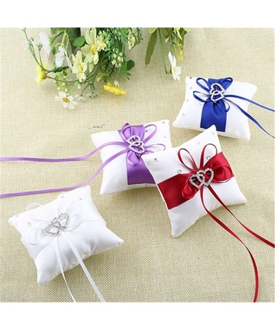 Crafted Wedding Ring Bearer Pillow Cushion Ribbon Bowknot Crystal Decoration- Purple - Purple - CU12L52RFE7 $6.14 Ceremony Su...