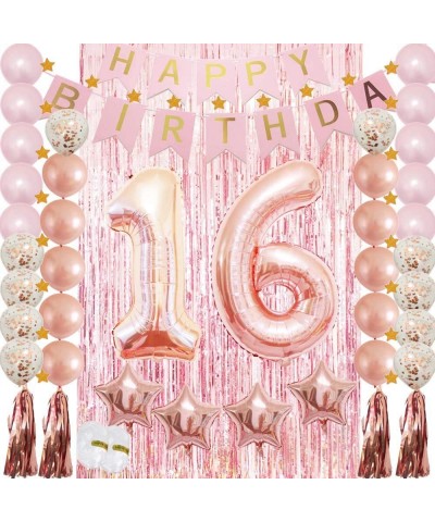 Sweet 16th Birthday Party Supplies Decoration Rose Gold-Confetti Latex Balloon-Foil Mylar Star-Tassel Garland-Tinsel Foil Fri...