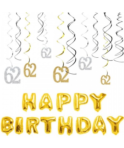 62th Birthday Decorations Kit-Gold Silver Glitter Happy 62 years old Birthday Banner & Sparkling Celebration Hanging Swirls- ...