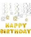 62th Birthday Decorations Kit-Gold Silver Glitter Happy 62 years old Birthday Banner & Sparkling Celebration Hanging Swirls- ...