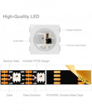 16.4ft 300 Pixels Magic Dream Color Individually Addressable RGB LED Flexible Strip Light 5050 SMD Dual Signal IP30 Non-Water...