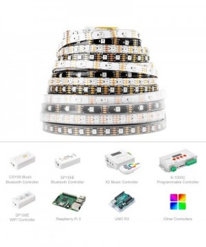 16.4ft 300 Pixels Magic Dream Color Individually Addressable RGB LED Flexible Strip Light 5050 SMD Dual Signal IP30 Non-Water...