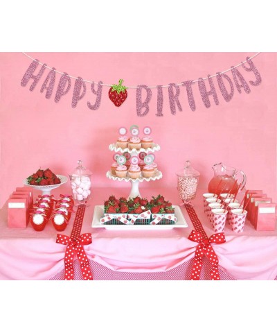 Strawberry Happy Birthday Banner for Berry Sweet Strawberry Birthday Party Decorations - Hbd - CR198GCE8LO $6.44 Banners & Ga...