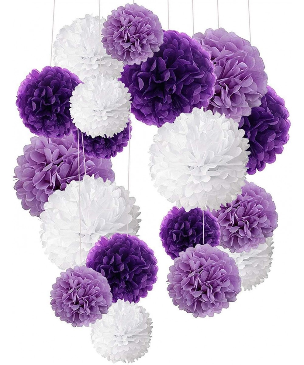 18pcs Set Tissue Paper Pompoms in 8inch 10inch and 12inch for Birthday Wedding Graduation Baby Shower Events Decorations- Pur...