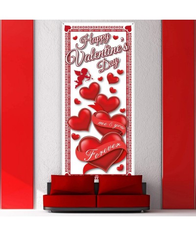 Happy Valentine's Day Door Cover- Large Fabric Valentines Day Red Heart Door Cover Valentines Day Banner Door Hanging Holiday...