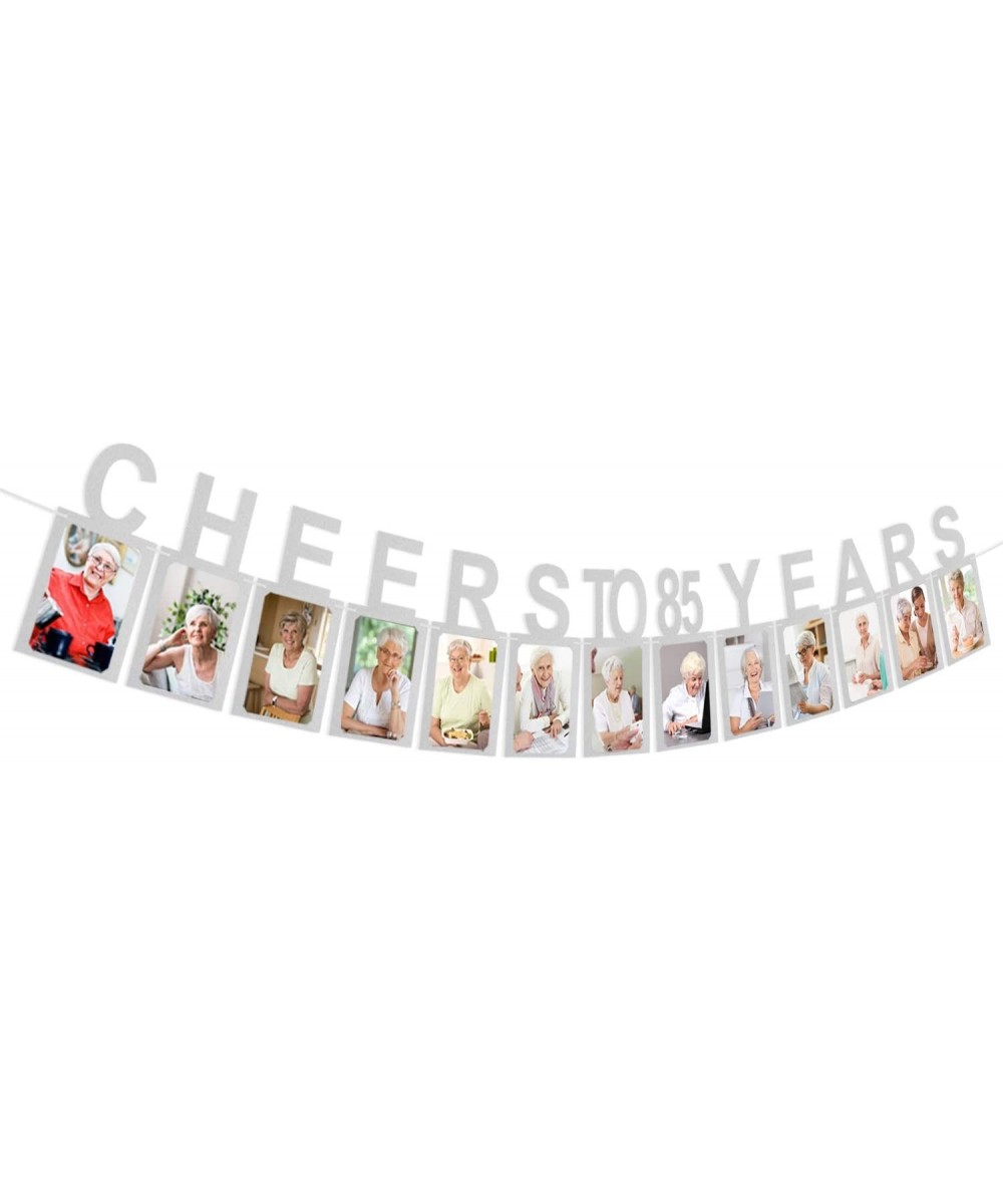 Cheers to 85 Years Silver Photo Banner Happy 85th Birthday Milestone Anniversary Party Decoration Hanging Supplies for Women ...