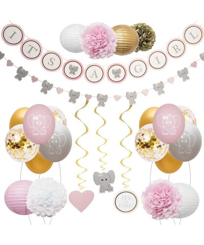 Elephant Baby Shower Decorations for Girl - Pink Baby Shower Backdrop with Balloons- Its a Girl Banner- Paper Hanging Decorat...