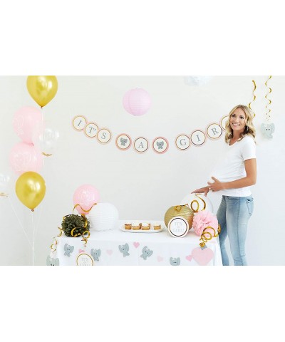 Elephant Baby Shower Decorations for Girl - Pink Baby Shower Backdrop with Balloons- Its a Girl Banner- Paper Hanging Decorat...