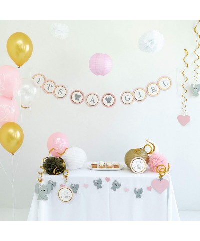 Elephant Baby Shower Decorations for Girl - Pink Baby Shower Backdrop with Balloons- Its a Girl Banner- Paper Hanging Decorat...