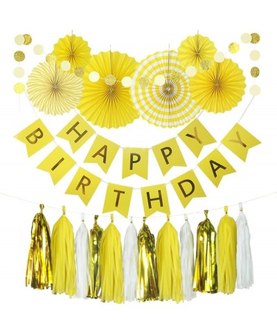 20pcs of Tissue Paper Fans-Yellow Happy Birthday Banner Party Decorations Circle Dots-Paper Garland Tissue Paper Tassel for F...