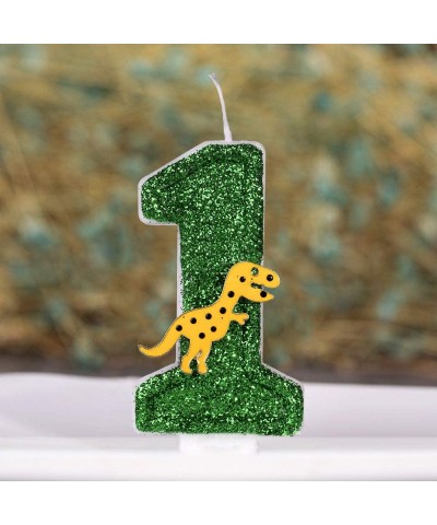 Large Dinosaur Glitter Birthday Number Candle- 3" Tall - Green - CC196DNARC9 $8.22 Birthday Candles