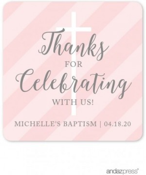 Blush Pink and Gray Baby Girl Baptism Collection- Personalized Square Label Stickers- Thank You for Celebrating with US- 40-P...