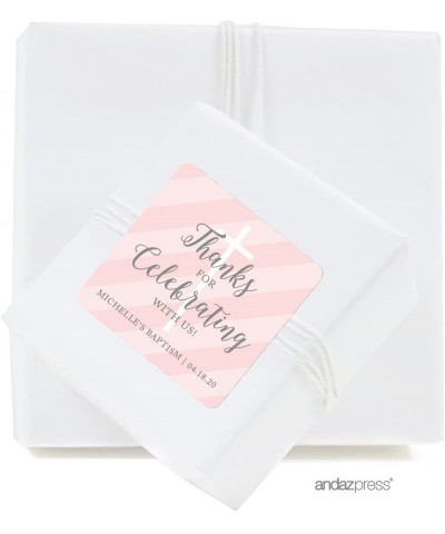 Blush Pink and Gray Baby Girl Baptism Collection- Personalized Square Label Stickers- Thank You for Celebrating with US- 40-P...