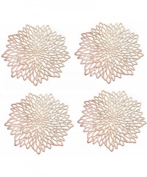 Flower Round Charger Plate 4-Pieces Pressed Vinyl Metallic PVC Hollow Non-Slip Insulation Crossweave Washable Table Mats Plac...