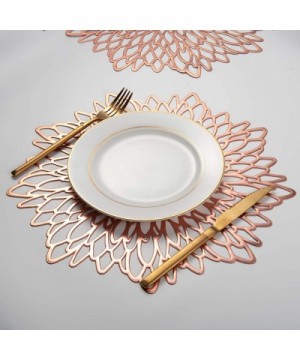 Flower Round Charger Plate 4-Pieces Pressed Vinyl Metallic PVC Hollow Non-Slip Insulation Crossweave Washable Table Mats Plac...