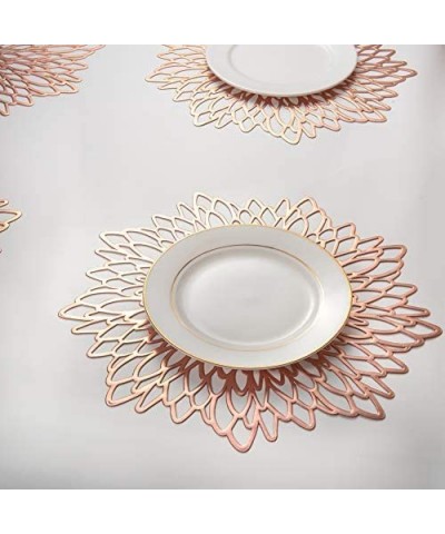 Flower Round Charger Plate 4-Pieces Pressed Vinyl Metallic PVC Hollow Non-Slip Insulation Crossweave Washable Table Mats Plac...