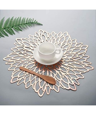 Flower Round Charger Plate 4-Pieces Pressed Vinyl Metallic PVC Hollow Non-Slip Insulation Crossweave Washable Table Mats Plac...