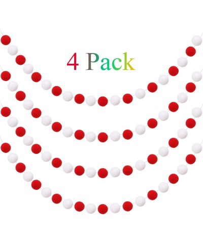 4 Pack Christmas Felt Ball Garland Christmas Garland Decorations 80 Pompom Balls Christmas Hanging Bunting Ornament for Tree ...